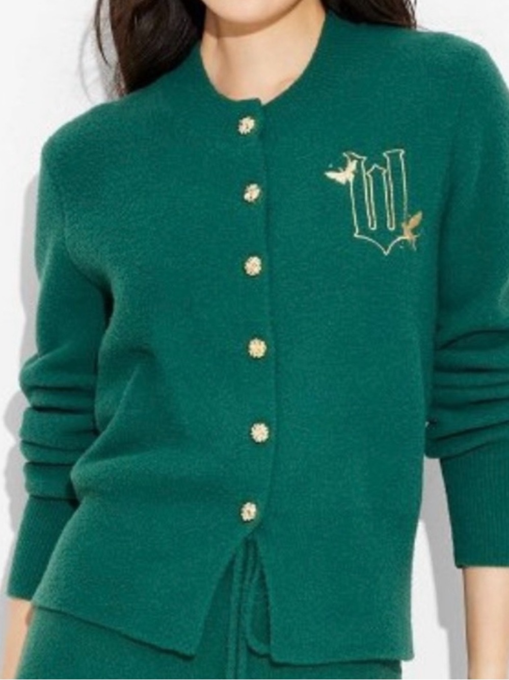 Green Embroidered Knit Cardigan